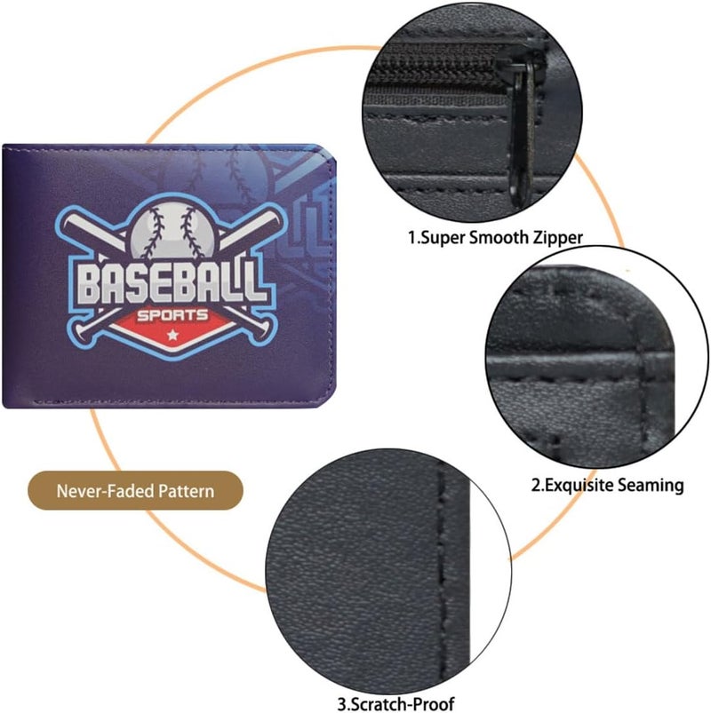 Jonyee Boys Wallet for Kids and Teenager, Funny Leather Bifold Purse with Zipper Coin Pocket and Card Cash Holder for Youth Men, Cool Cartoon Game Wallet for Kids Gifts -Baseball Bat - Image 4
